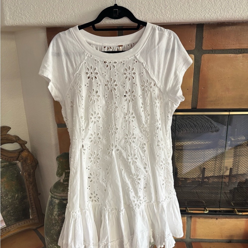 Free People white Sadler floral mini dress with Eyelet detail size small: boho - Picture 2 of 4